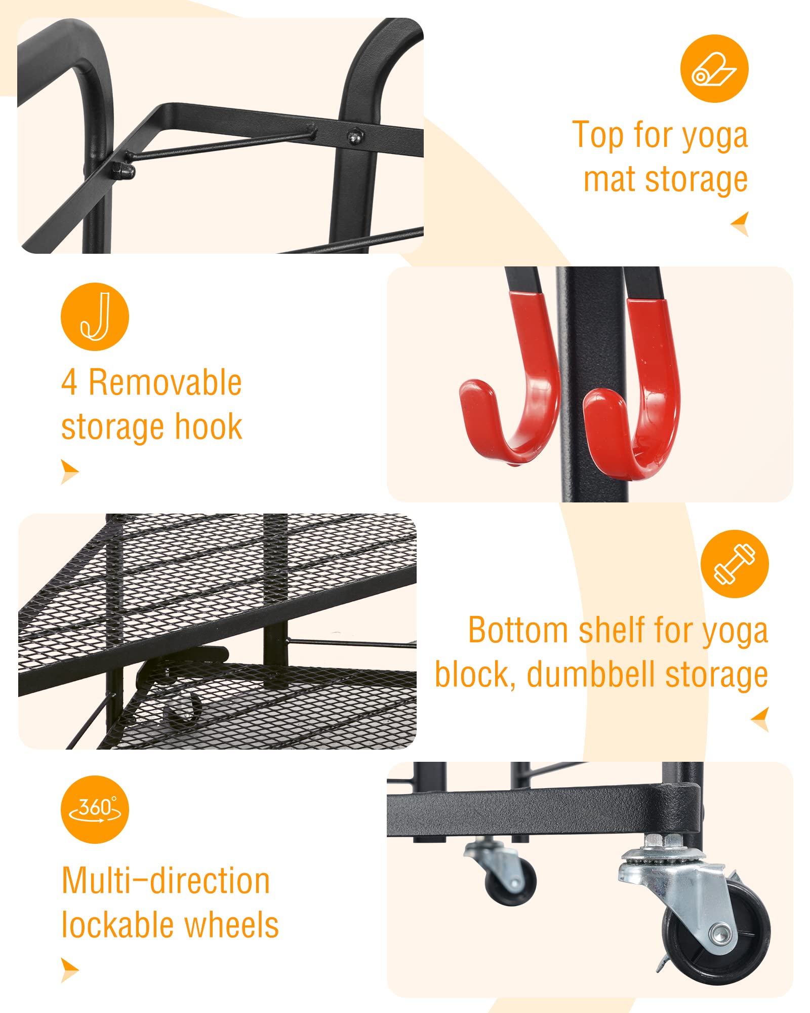PLKOW Yoga Mat Storage Rack, Home Gym Storage Rack for Yoga Mat, Foam Roller, Resistance Bands, Yoga Block and Dumbbells