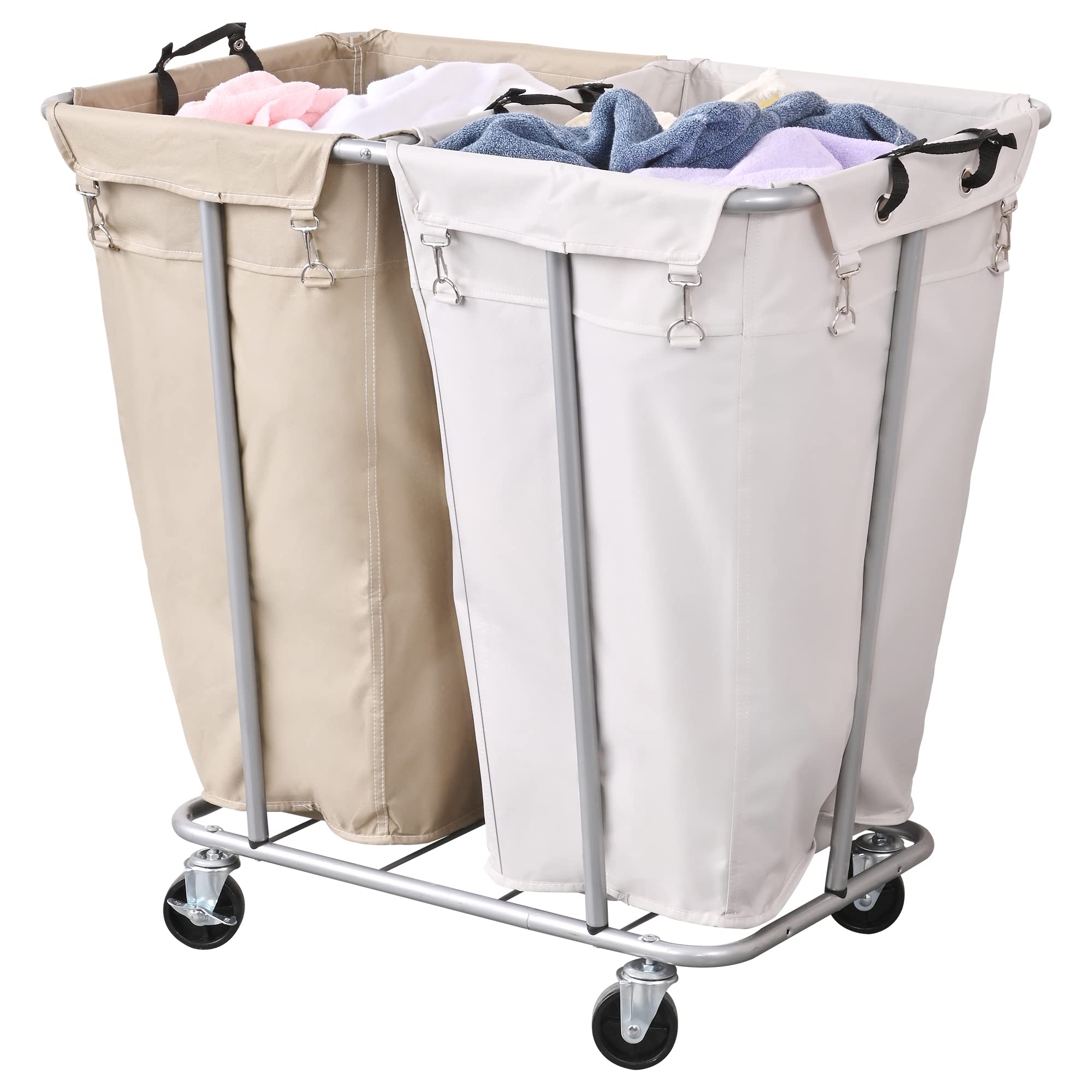 PLKOW Laundry Cart with Wheels 280L Large Laundry Sorter 2 Section for Commercial/Home