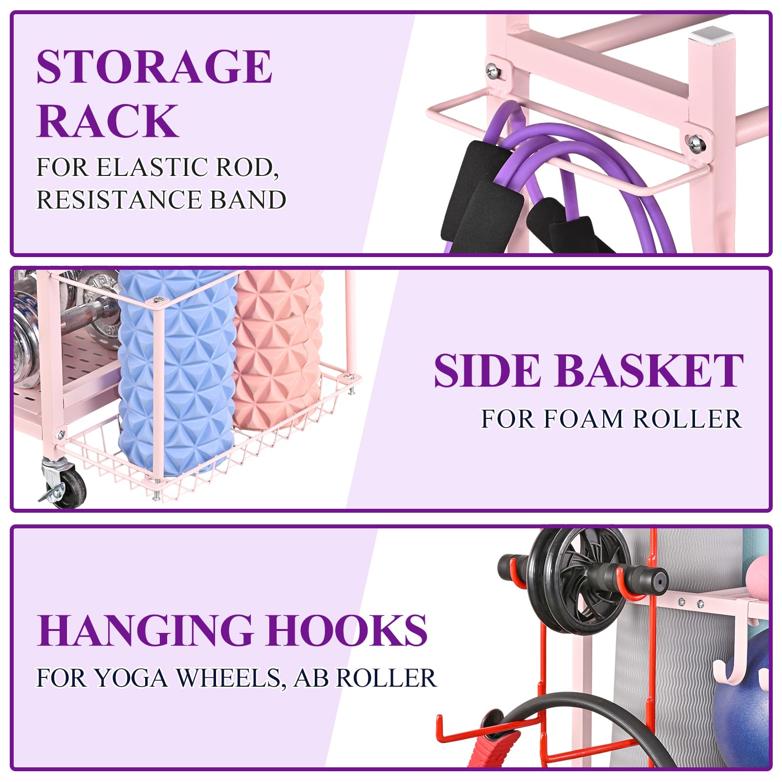 Mythinglogic Home Gym Storage Rack for Yoga Equipment, Pink