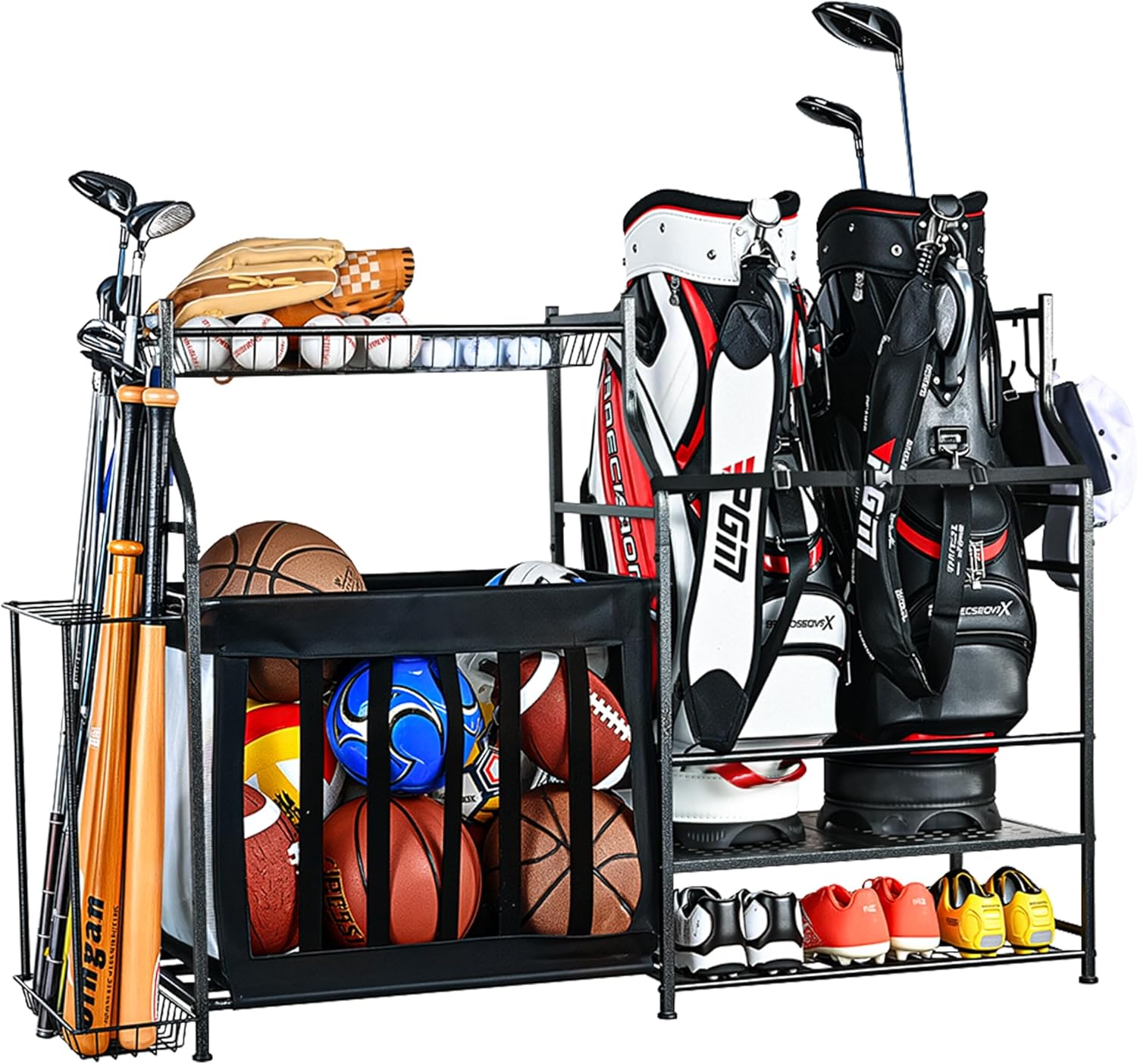 PLKOW Sports Equipment Organizer Garage Storage, Garage Ball Rack, Sports Gear Organizer for Garage