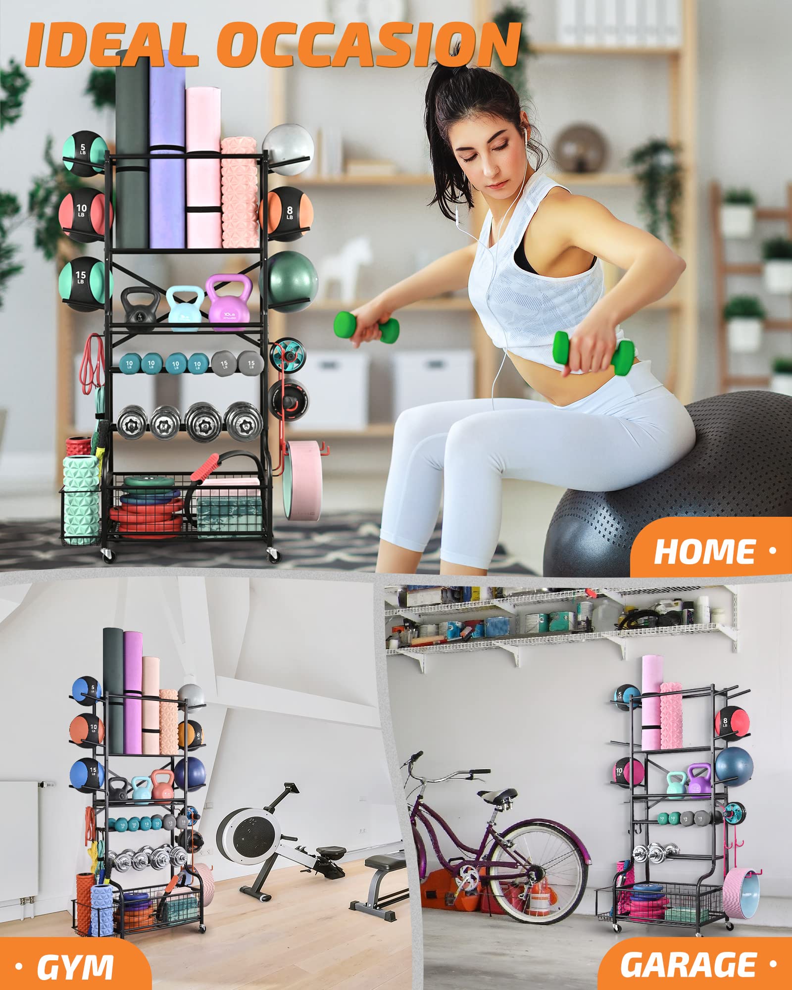 PLKOW Weight Rack for Dumbbells, Kettlebells, Yoga Mat and Balls With Extra Top Organizer