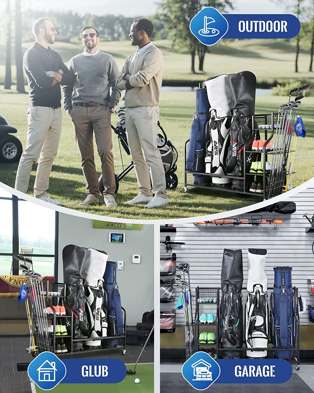 Mythinglogic 3 Golf Bags Storage Organizer-Extra Large Size Fits 3 Ful