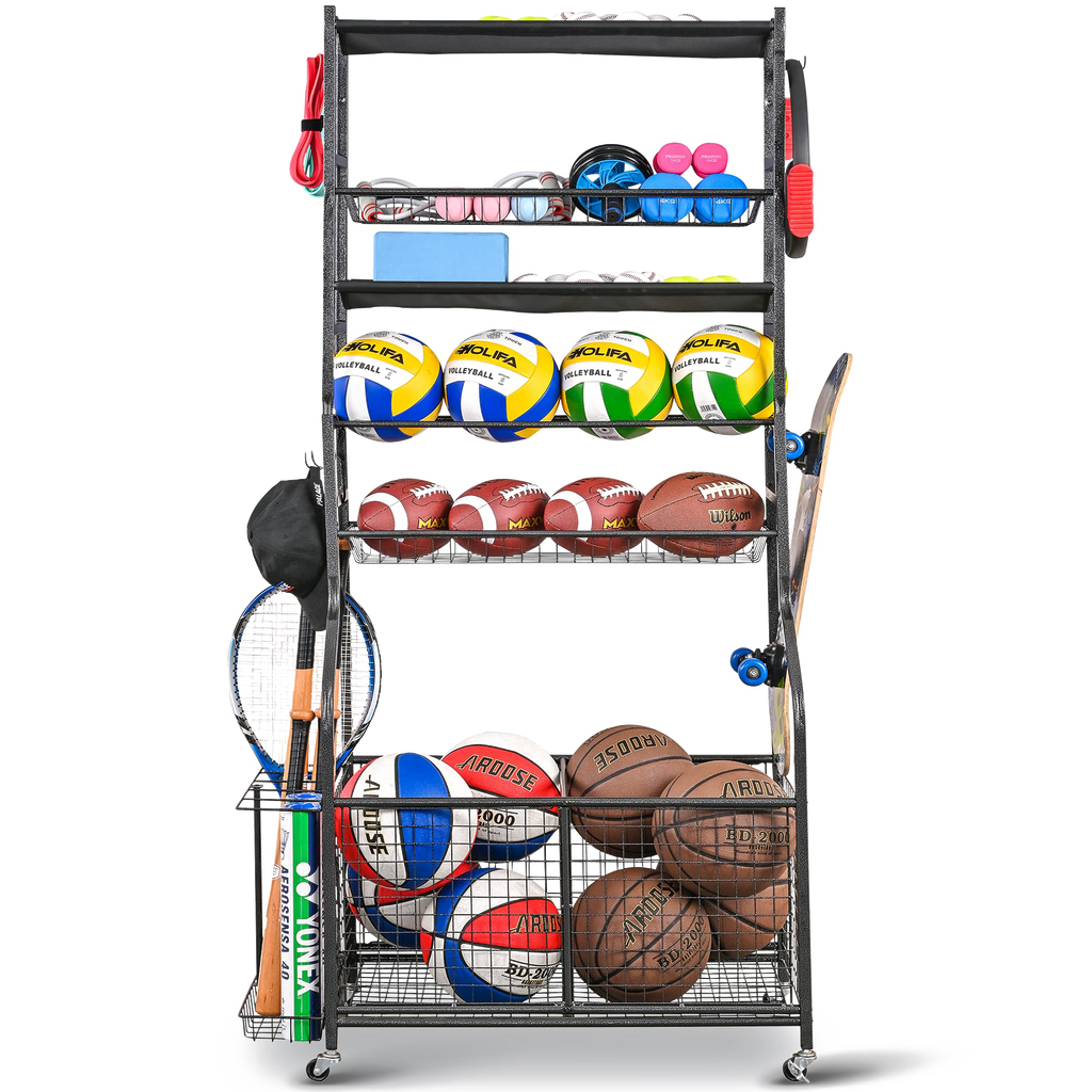 Sports Equipment Organizer, top Ball Storage Rack, Garage Ball Storage