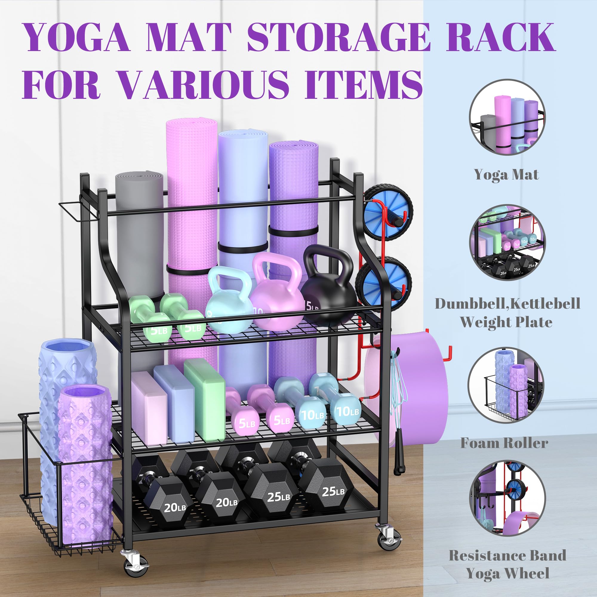 Yoga Mat Storage Racks, Home Gym Storage Rack for Foam Roller