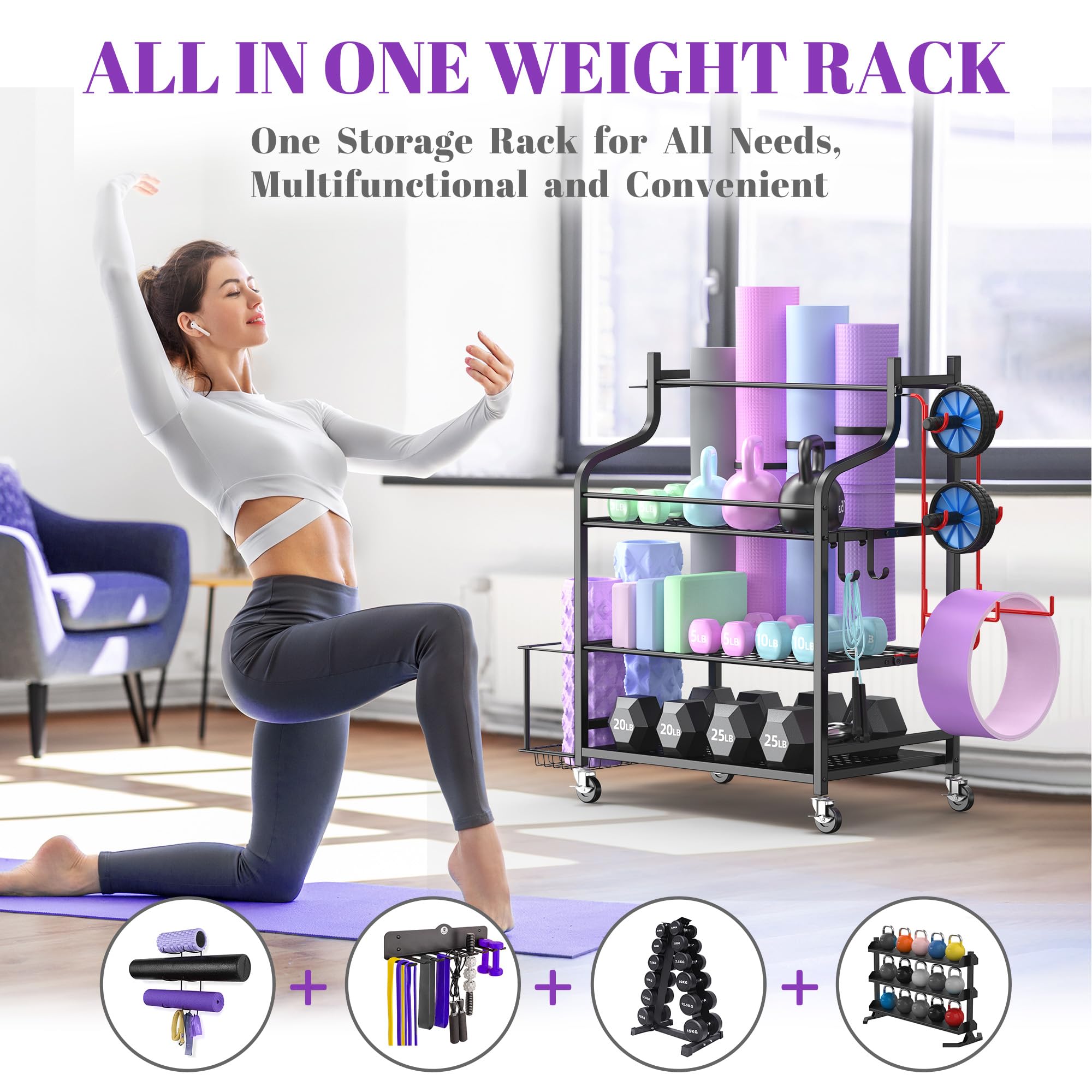 Mythinglogic Home Gym Storage Rack for Yoga Equipment, Black