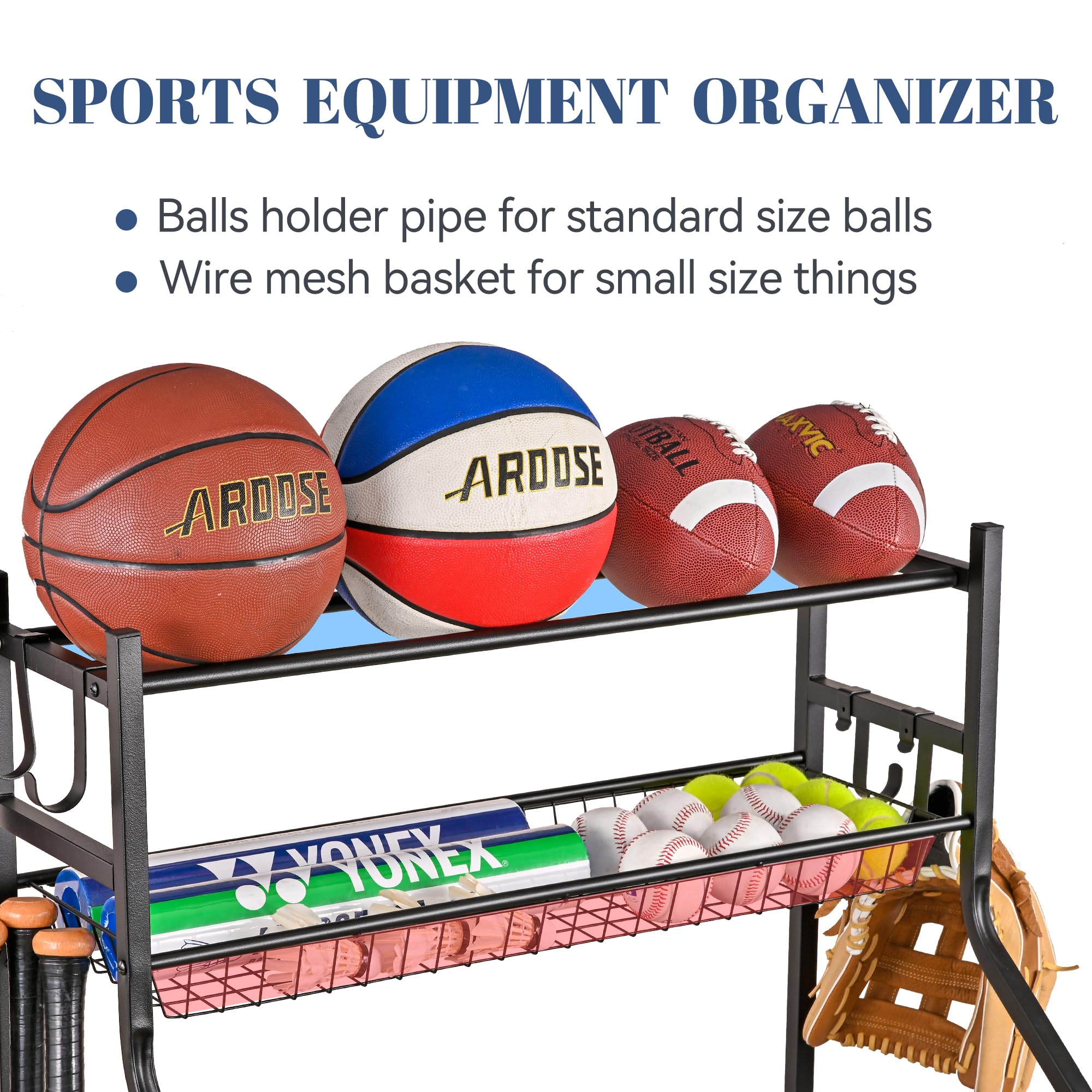 PLKOW Sports Equipment Storage for Garage, Indoor/Outdoor Sports Rack for Garage
