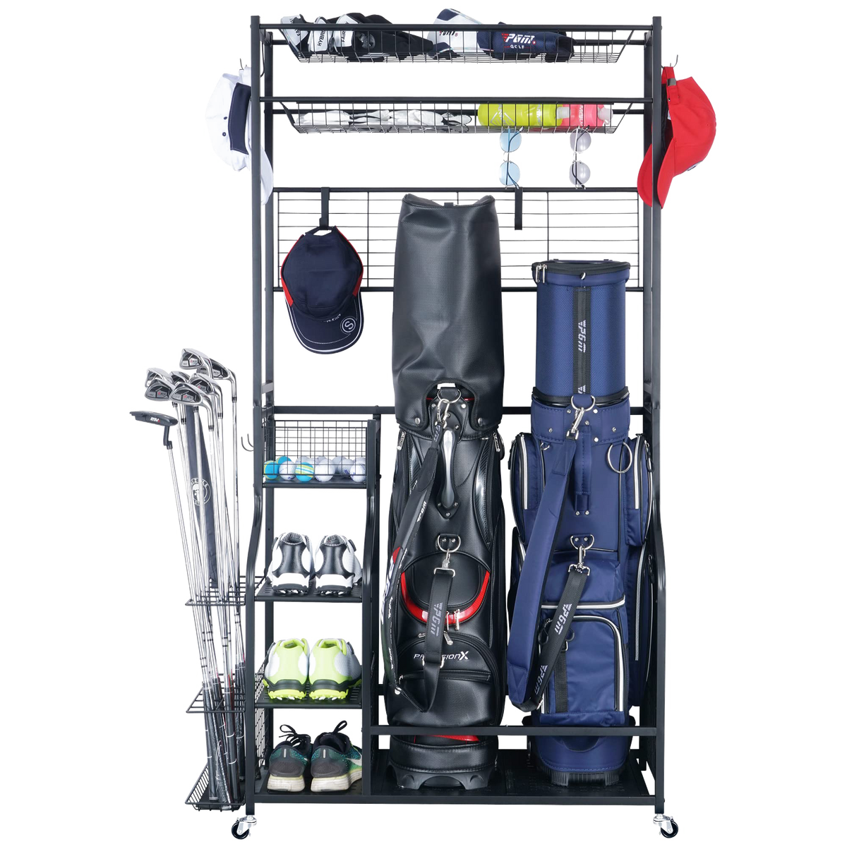 Mythinglogic Golf Bag Stand, Golf Organizer for Garage with Extra Top