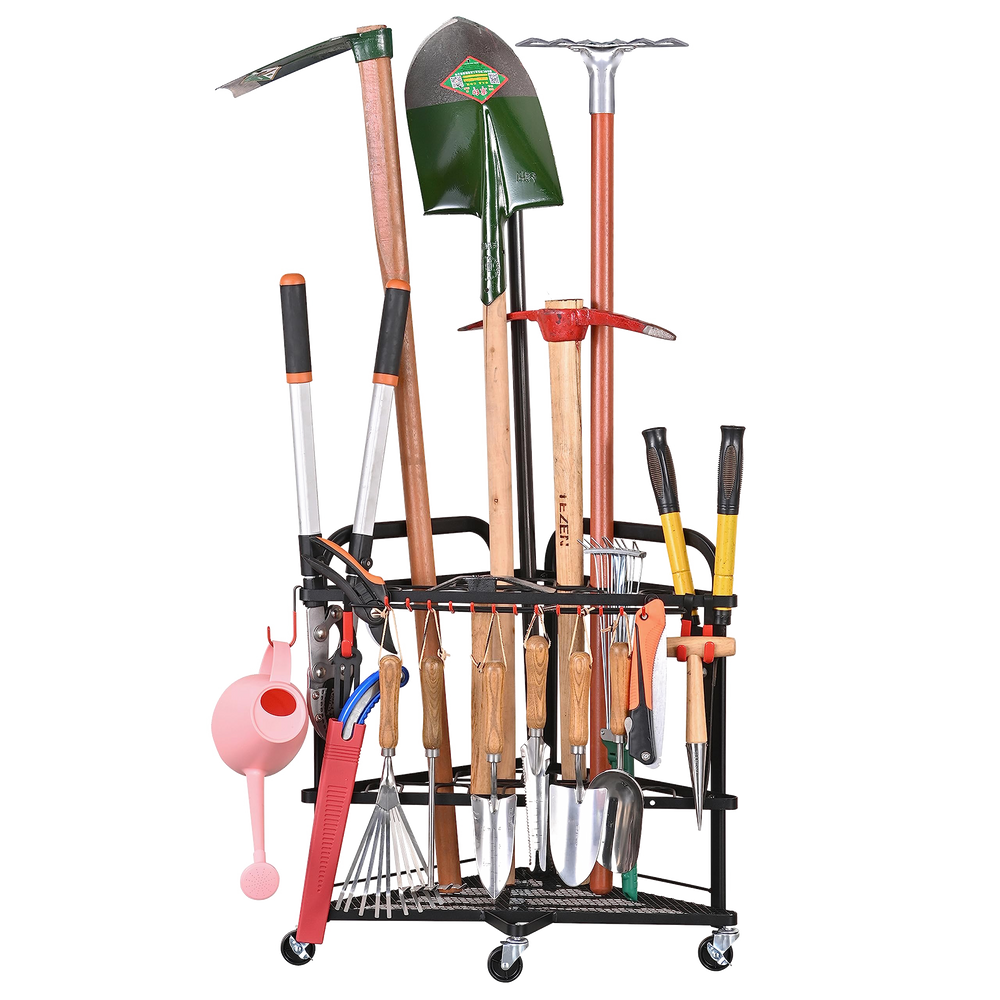 Plkow Triangular Garden Tool Organizer With Wheels And Storage Hooks 3126