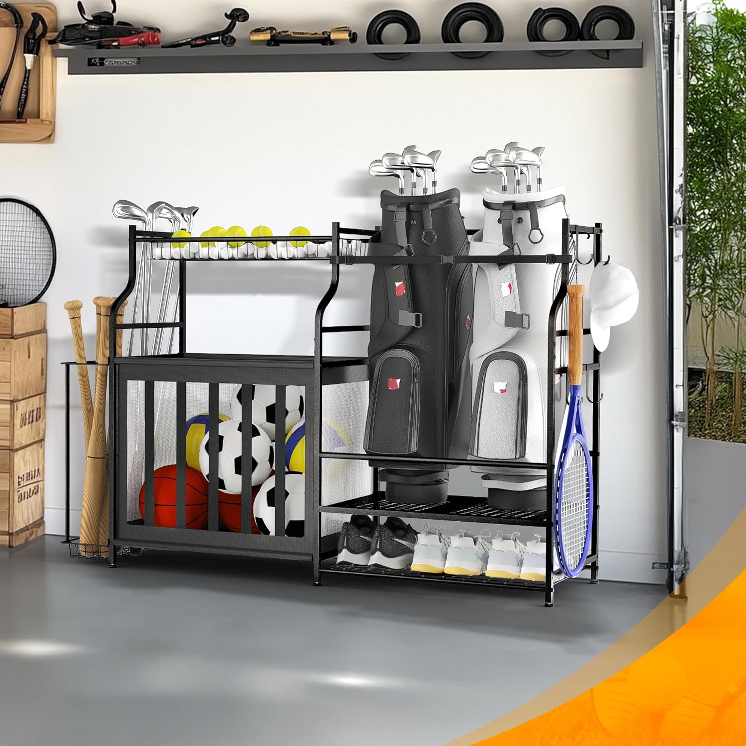 PLKOW Sports Equipment Organizer Garage Storage, Garage Ball Rack, Sports Gear Organizer for Garage