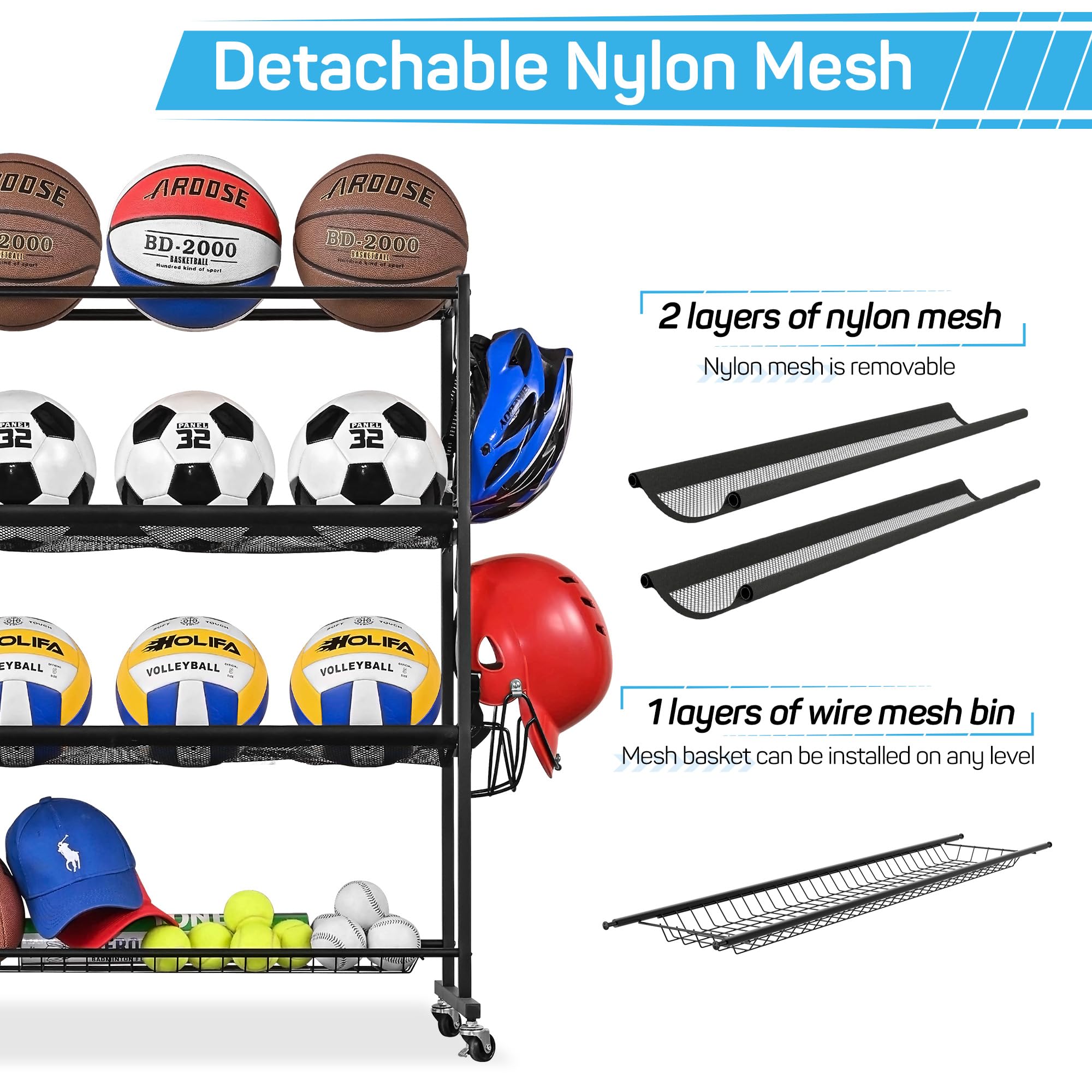 Mythinglogic Basketball Rack, Sports Equipment Storage with Wheels