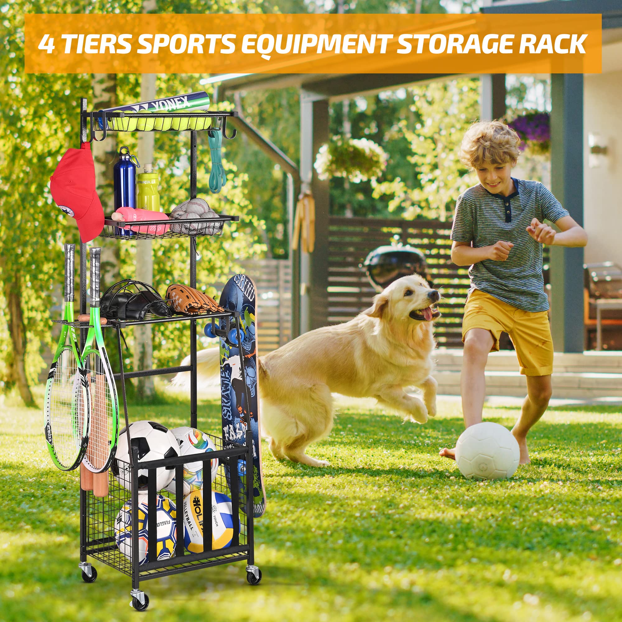 PLKOW Sports Equipment Storage for Garage, Indoor/Outdoor Sports Rack for Garage