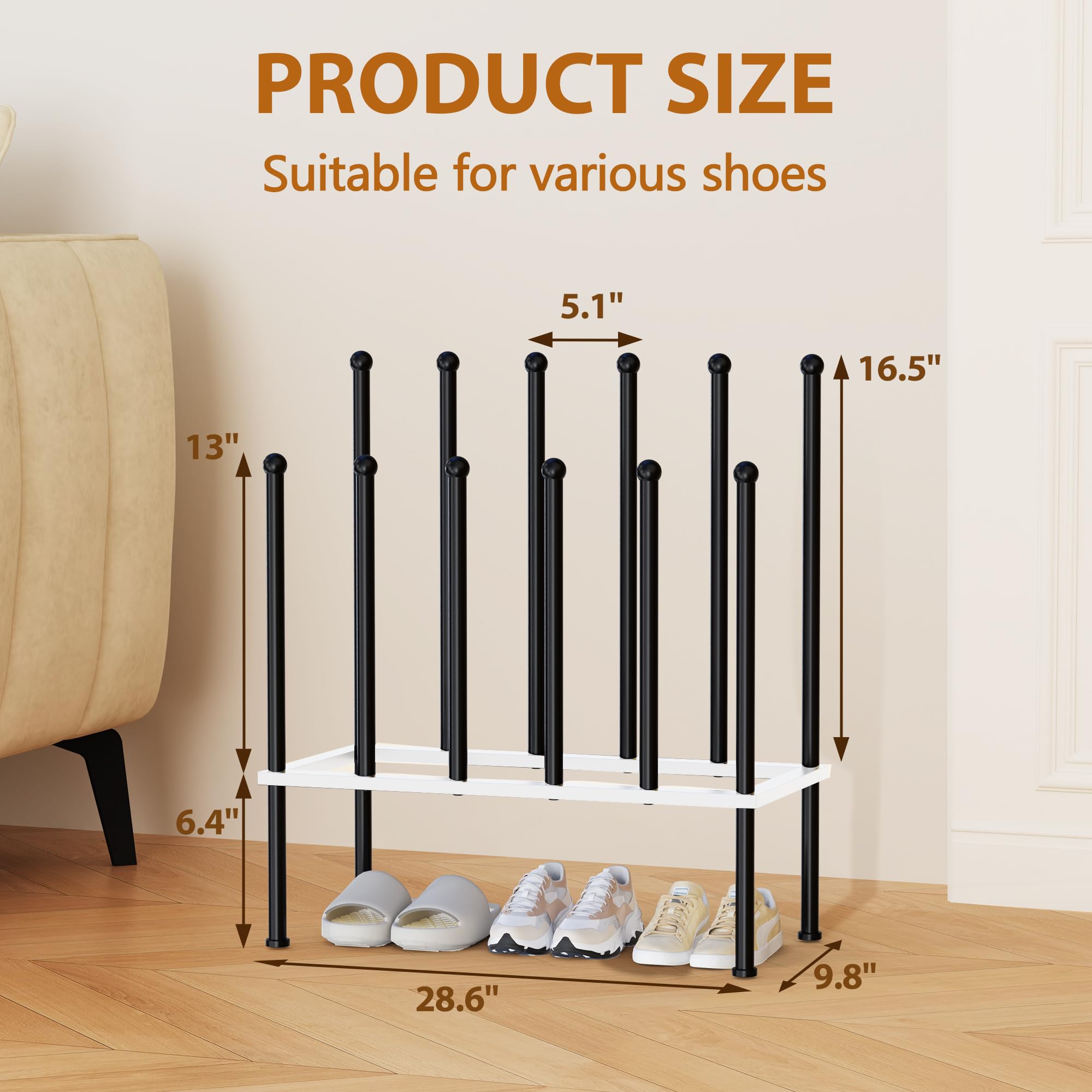 PLKOW Boot Rack Organizer, Metal Free Standing Shoe Racks for Tall Boots, 2 Tier Boot Holder Fits for 6 Pairs, Boot Storage Organizer for Entryway, Garden, Outdoor, Bedroom