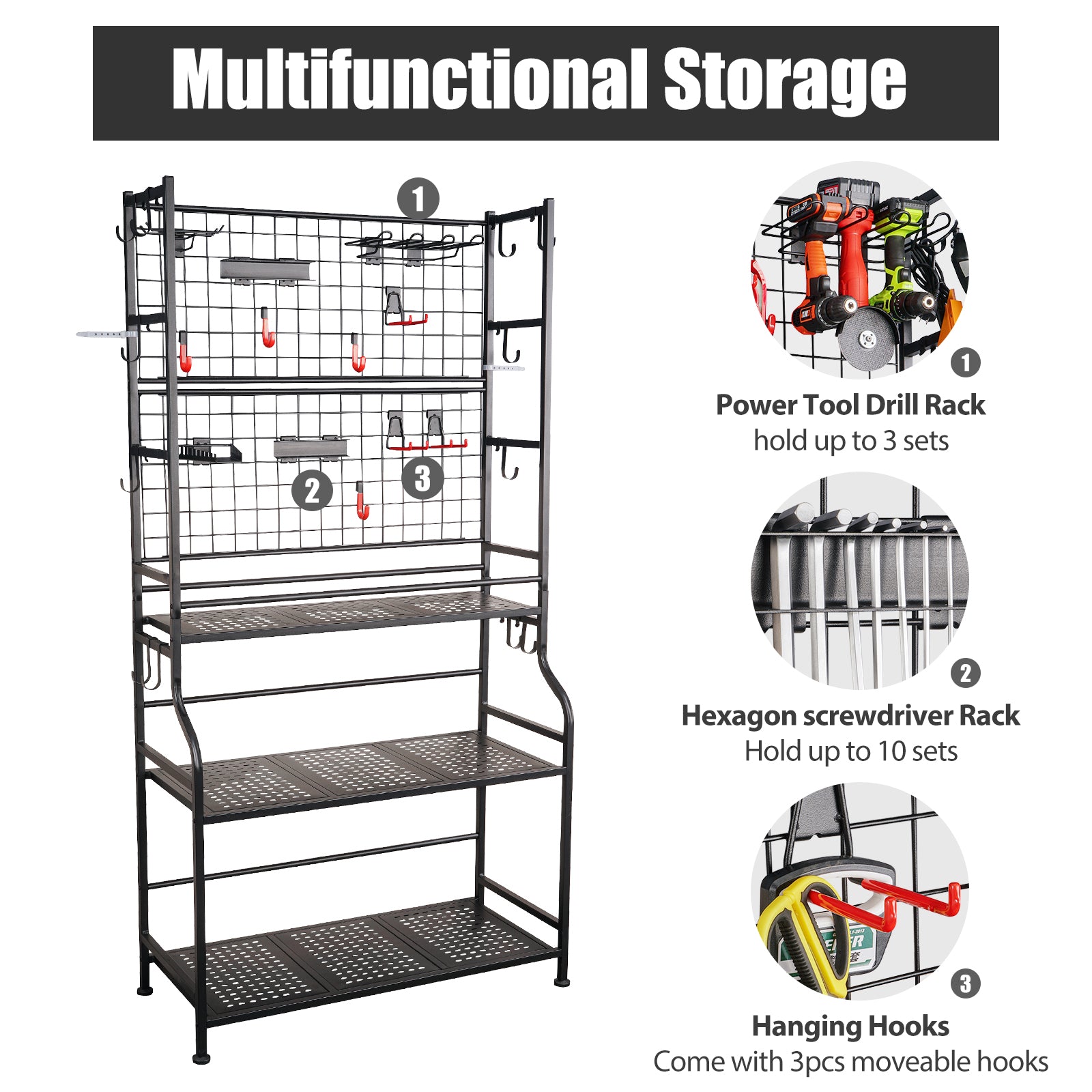 Heavy Duty Tool Storage Organizer, Metal Pegboard Standard Tool Storage Kit  with Black Tool board and Tool Holder Rack Great for Garage/Workshops.