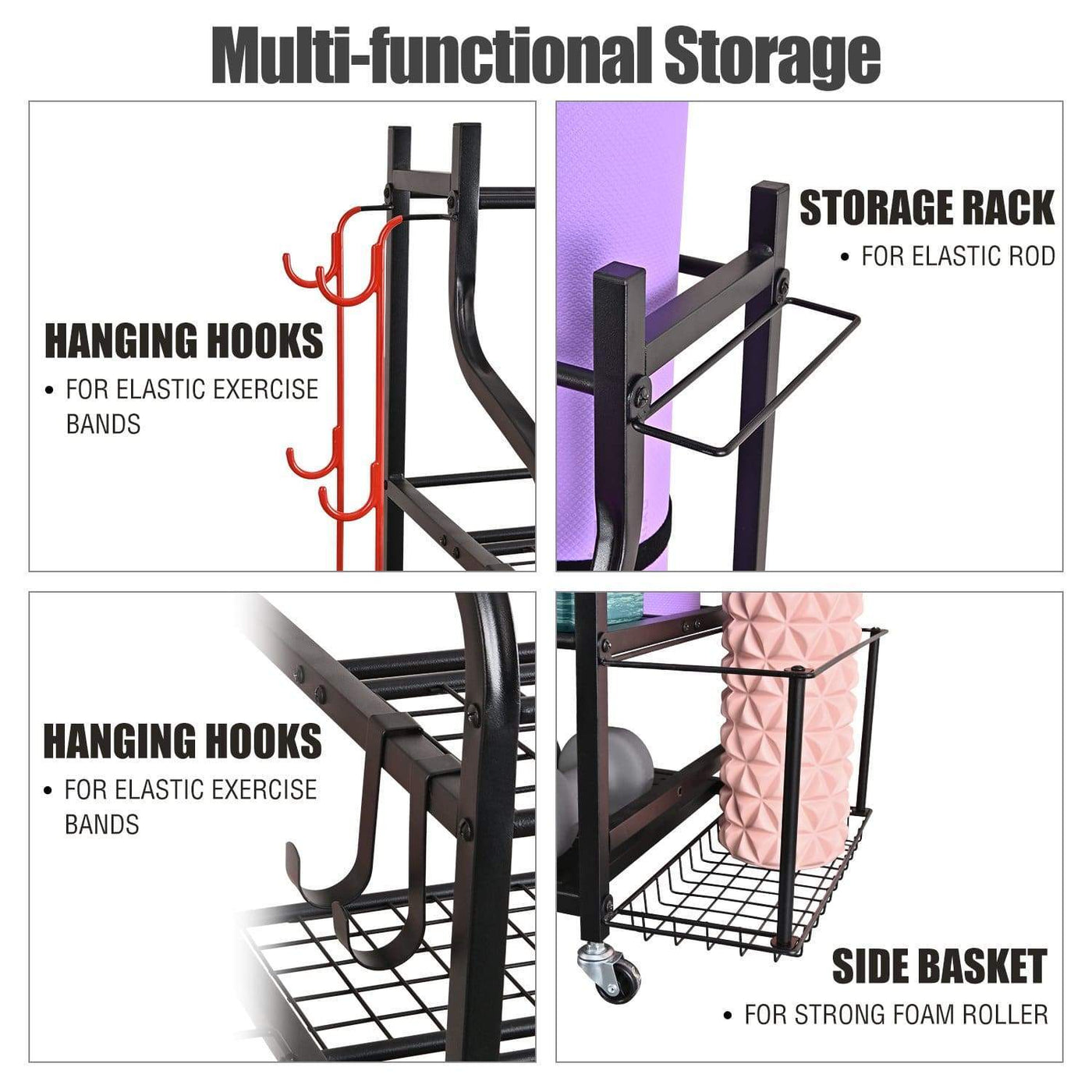 Home Gym Yoga Mat Storage Rack, Weight Rack for Dumbbells Kettlebells, Yoga Strap and Resistance Bands