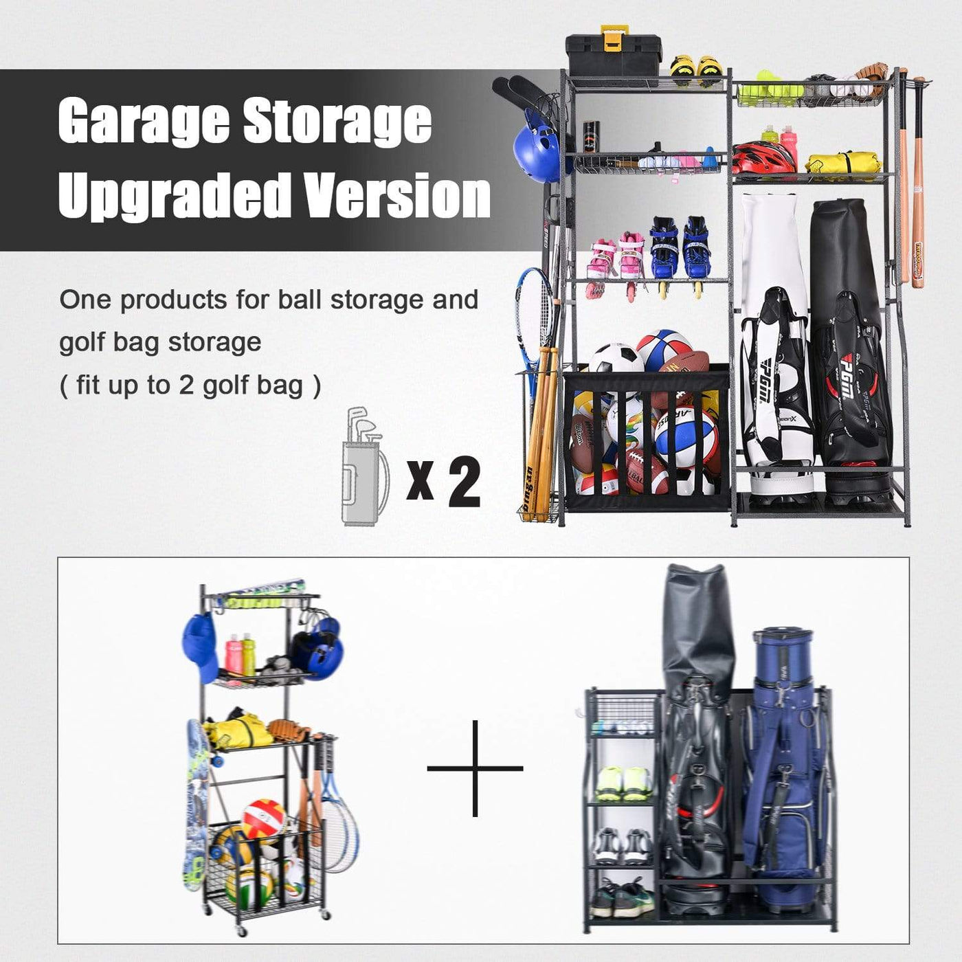 Mythinglogic Garage & Storage Mythinglogic Golf Storage Garage Organizer,Golf Bag Storage Stand and Other Golfing Equipment Rack