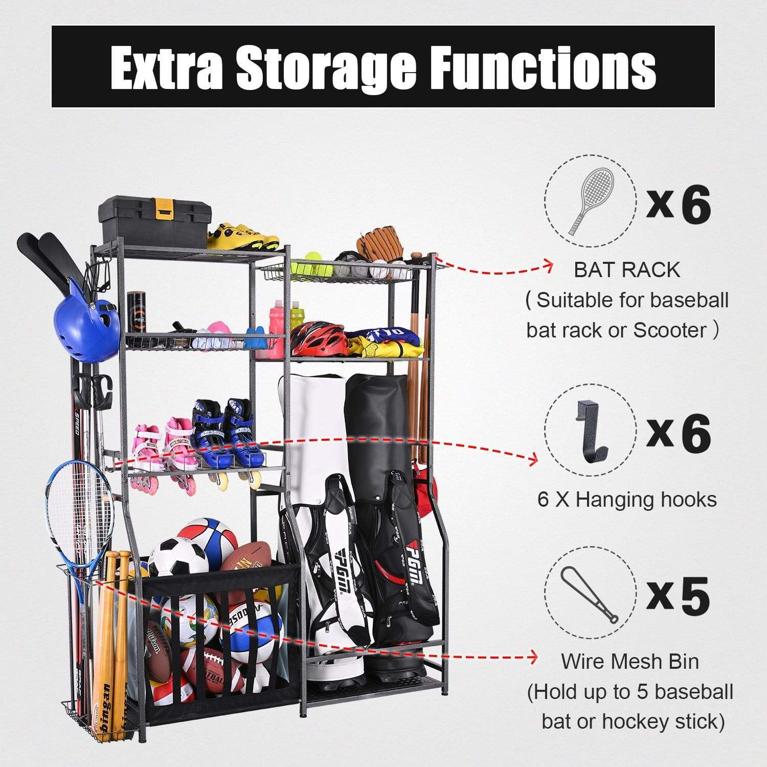 Golf Storage Organizer for Garage, Golf Bag Holder Club Organizer Rack,  Fits for 2 Golf Bags and Golf Equipment