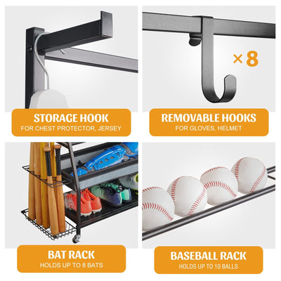 PLKOW Baseball Bat Rack, Baseball  Equipment Storage Organizer for Bats, Baseball, Softball