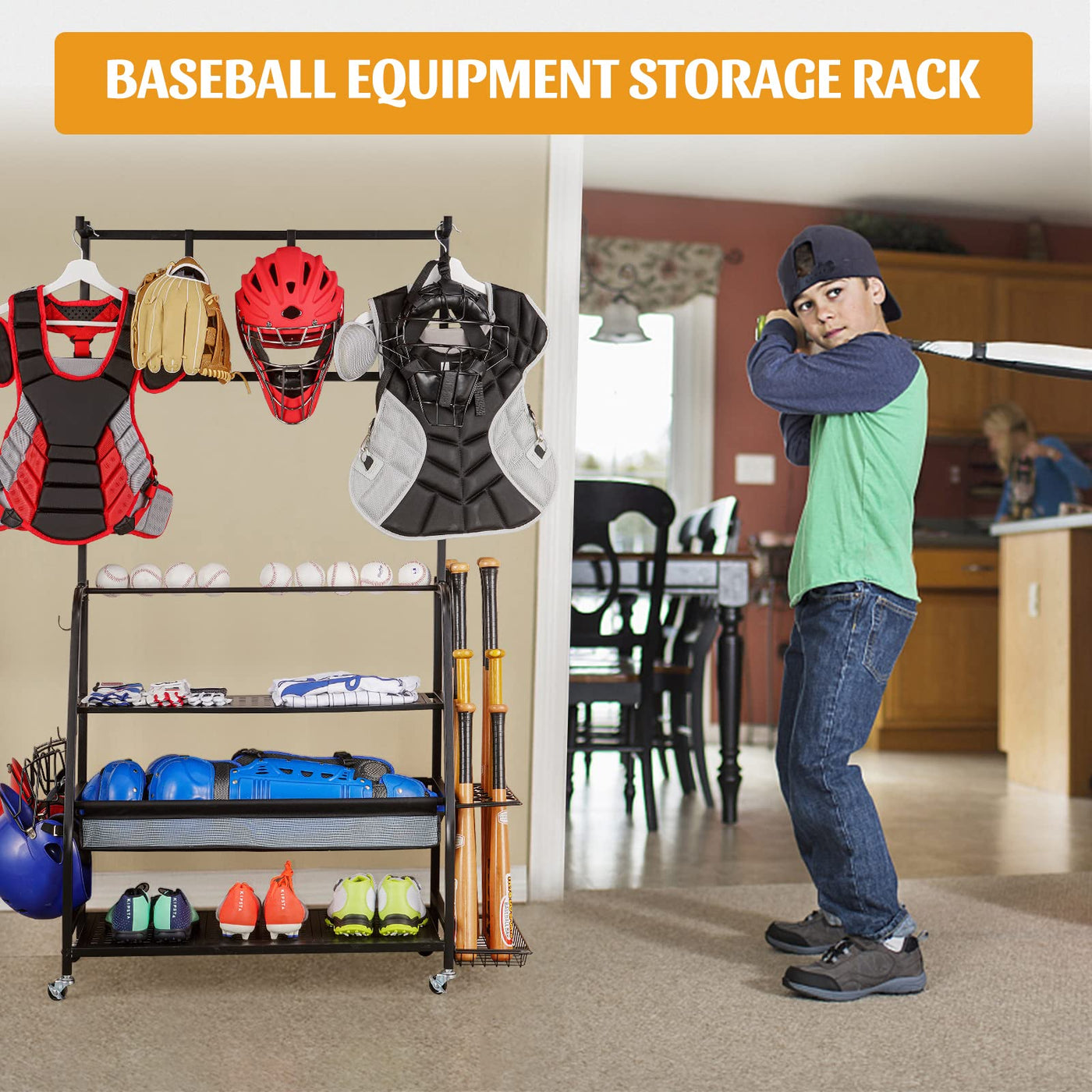 PLKOW Baseball Bat Rack, Baseball  Equipment Storage Organizer for Bats, Baseball, Softball
